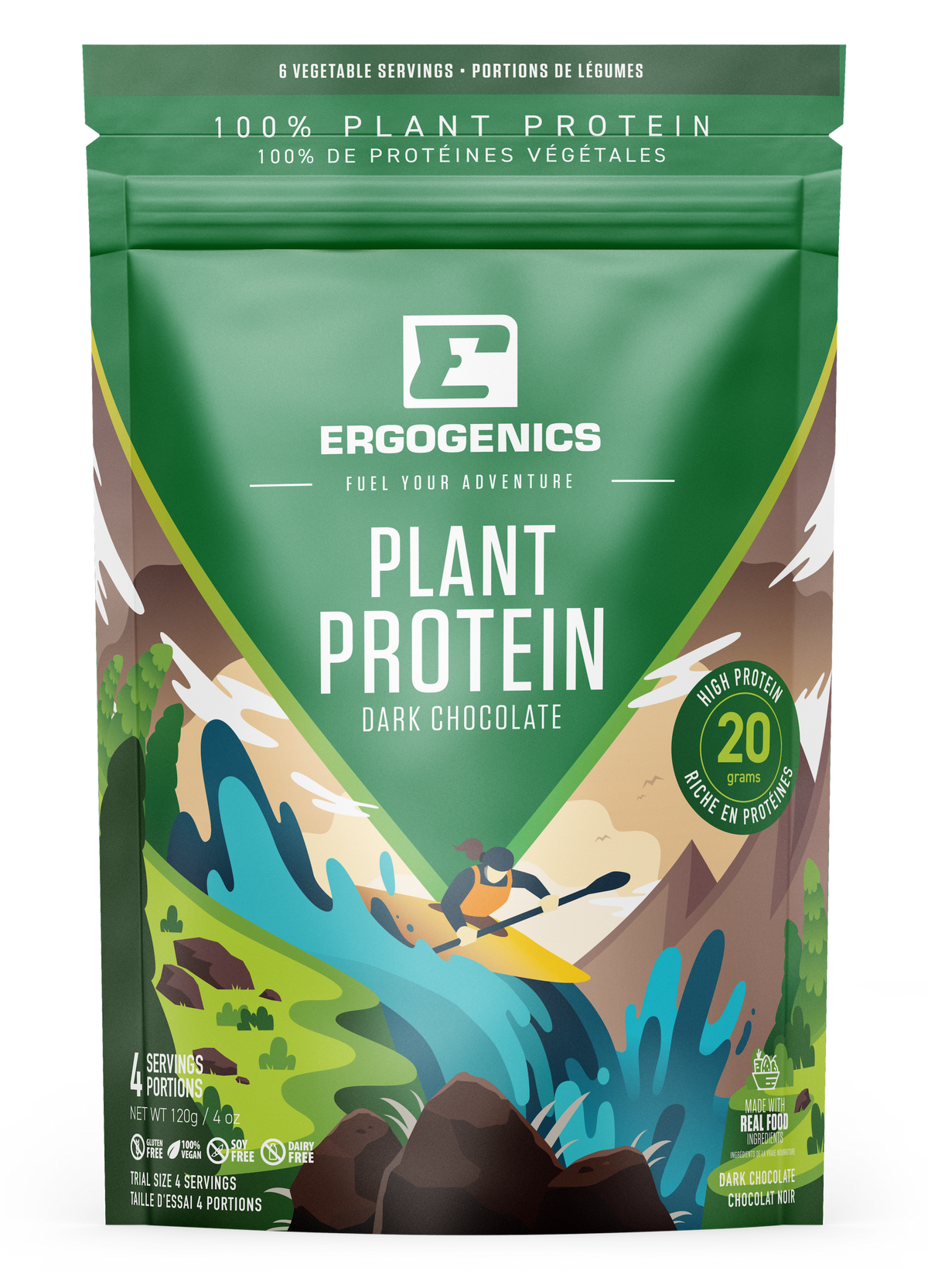 Ergogenics Plant Protein package with a colorful design on a white background
