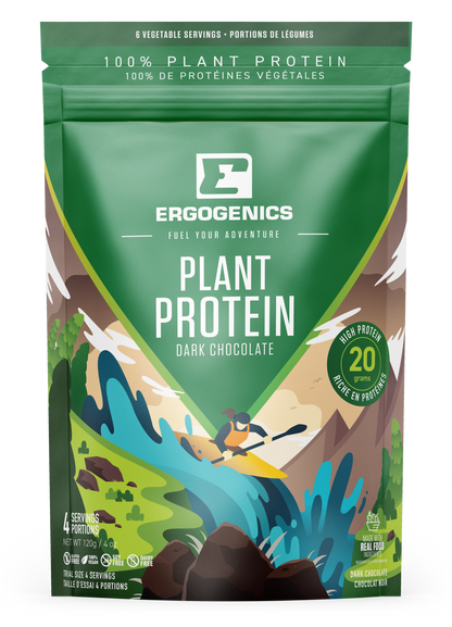 Ergogenics Plant Protein package with a colorful design on a white background